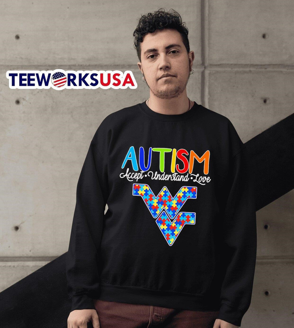 Autism accept understand love West Virginia - Adult & Kids T-Shirts, Sweatshirts & Hoodies apparel design preview 3