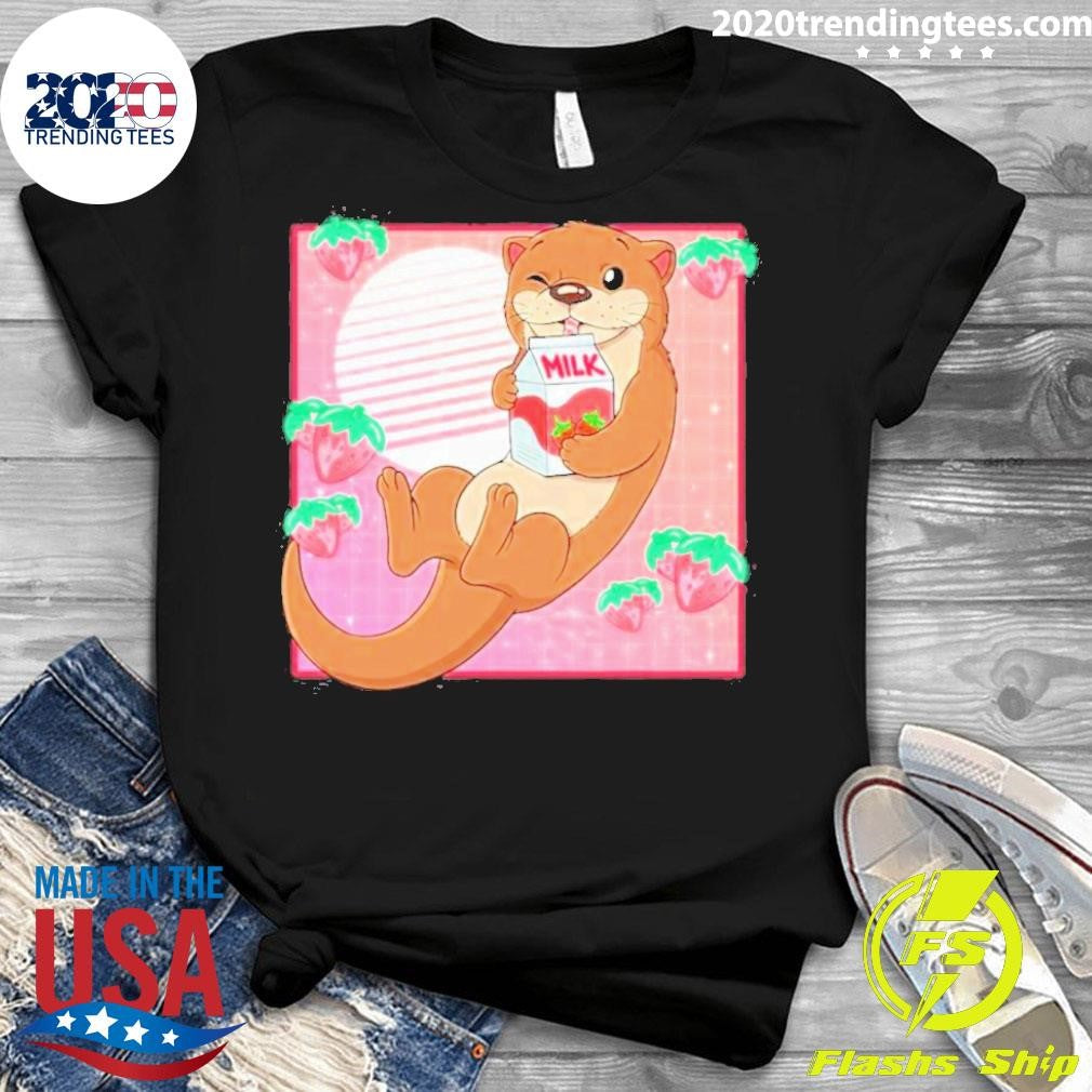 Awesome Kawaii Otter Strawberry Milk - Adult & Kids T-Shirts, Sweatshirts & Hoodies apparel design preview 3