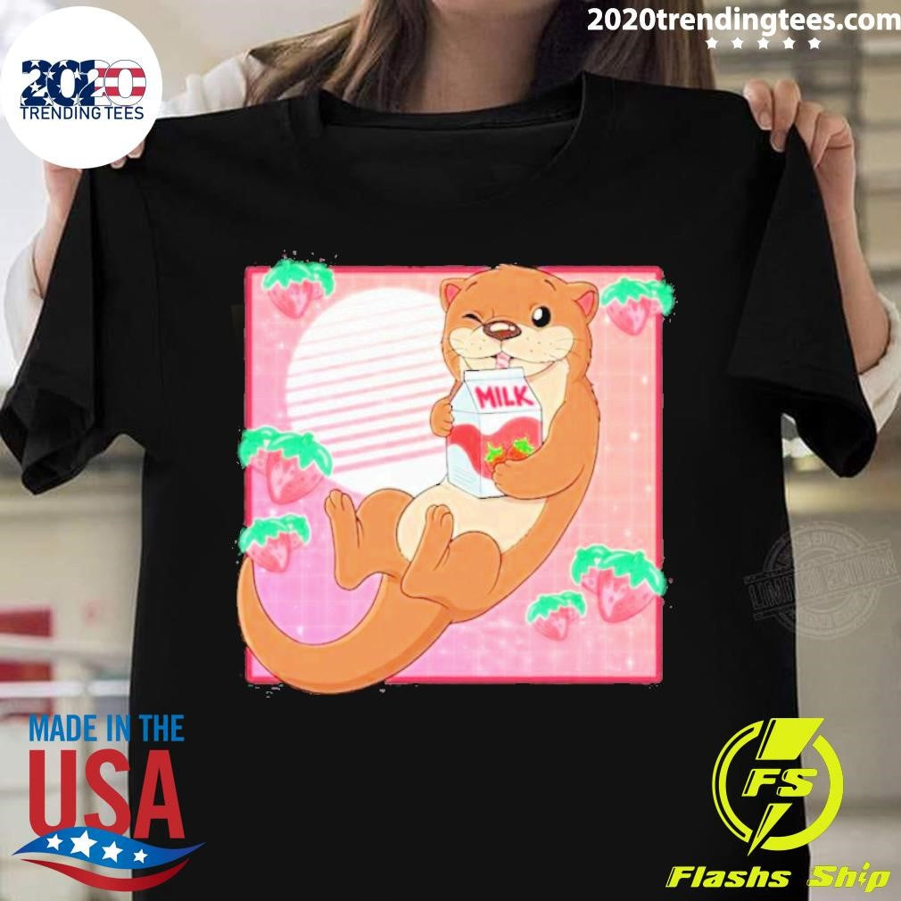 Awesome Kawaii Otter Strawberry Milk - Adult & Kids T-Shirts, Sweatshirts & Hoodies apparel design preview 1