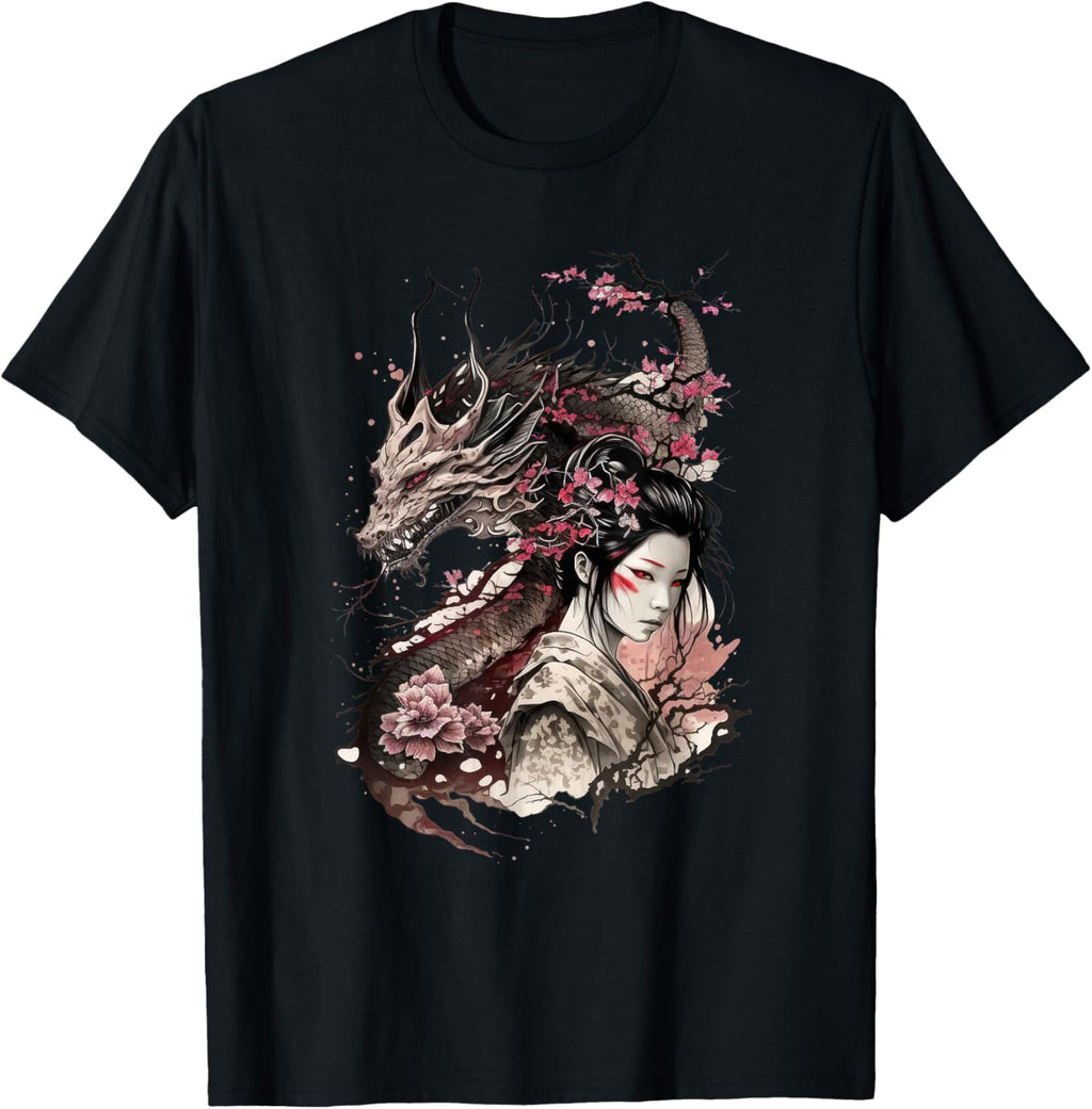 198 Sakura Japan Geisha Japanese Dragon T-Shirt - Aesthetic Graphic Unisex - T-Shirt, Sweatshirt, Hoodie