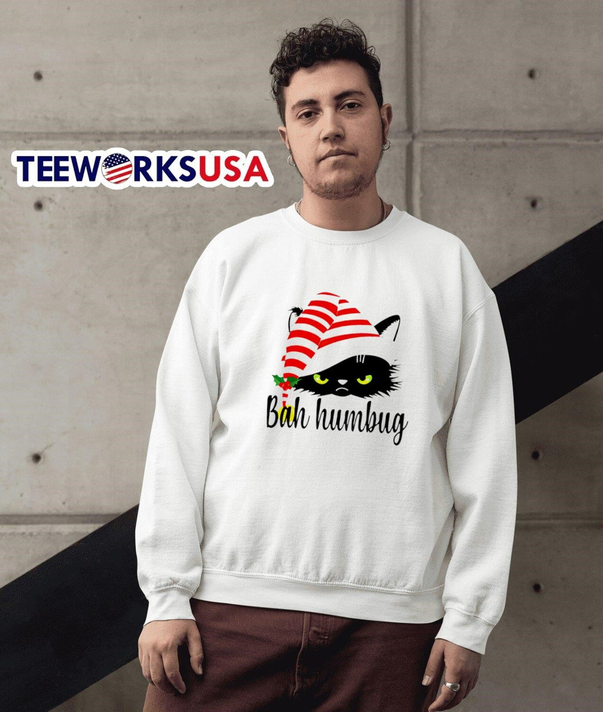 Bah Humbug Cool Christmas Black Cat - Adult & Kids T-Shirts, Sweatshirts & Hoodies apparel design preview 3
