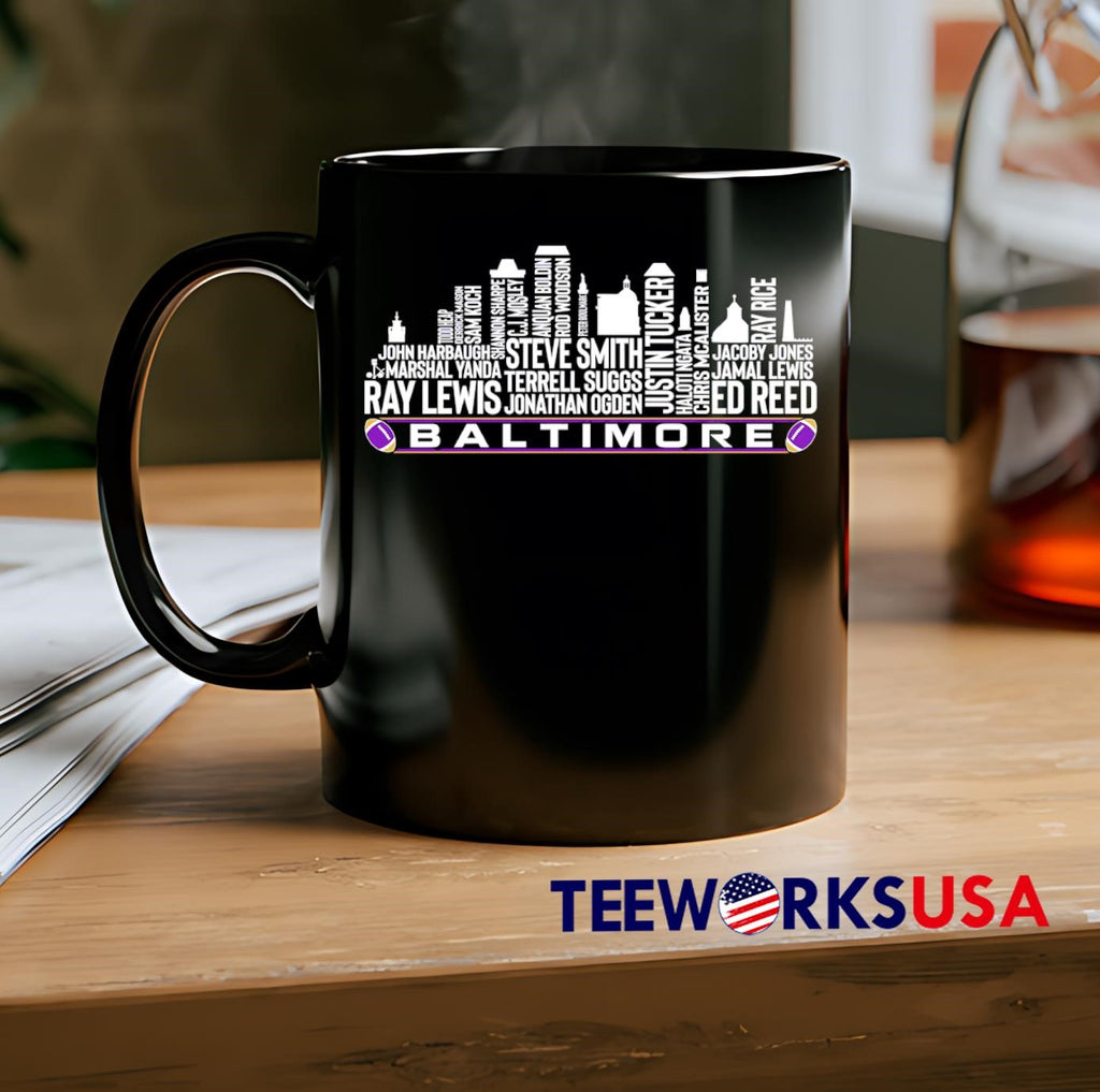 Baltimore Football Team All Time Legends City Skyline - Adult & Kids T-Shirts, Sweatshirts & Hoodies apparel design preview 2