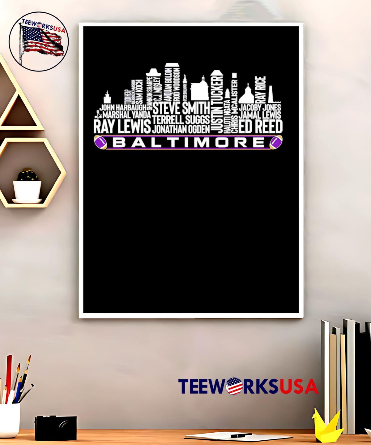 Baltimore Football Team All Time Legends City Skyline - Adult & Kids T-Shirts, Sweatshirts & Hoodies apparel design preview 5