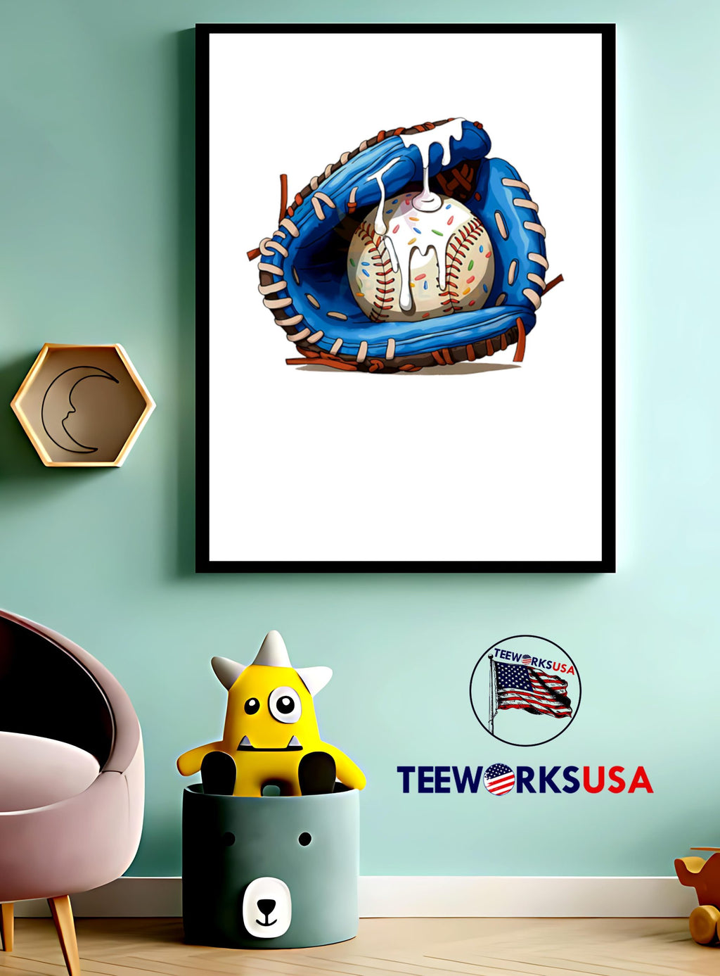 Baseball Ice Cream Drip Blue Softball Glove - Adult & Kids T-Shirts, Sweatshirts & Hoodies apparel design preview 3