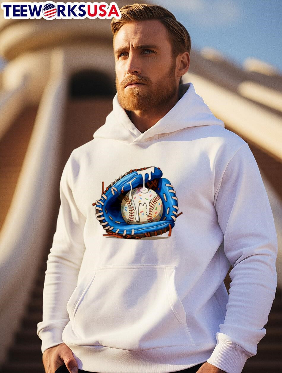 Baseball Ice Cream Drip Blue Softball Glove - Adult & Kids T-Shirts, Sweatshirts & Hoodies apparel design preview 2