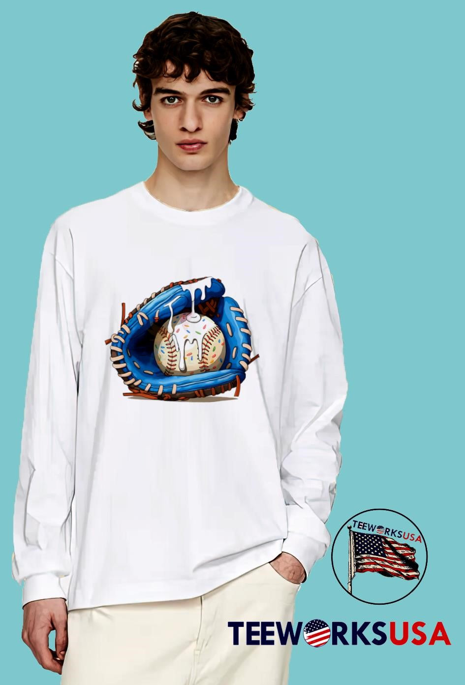 Baseball Ice Cream Drip Blue Softball Glove - Adult & Kids T-Shirts, Sweatshirts & Hoodies apparel design preview 4