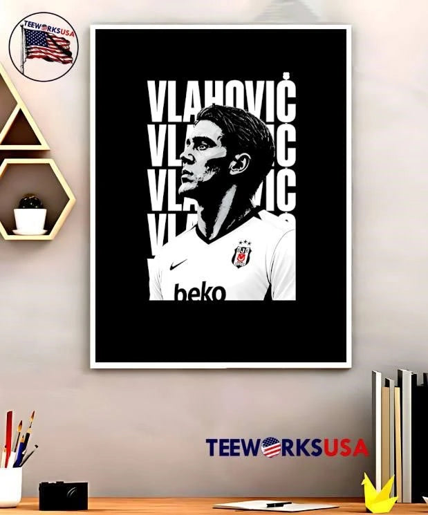 Besiktas Jk Vlahovic Monochrome Player Portrait - Adult & Kids T-Shirts, Sweatshirts & Hoodies apparel design preview 5