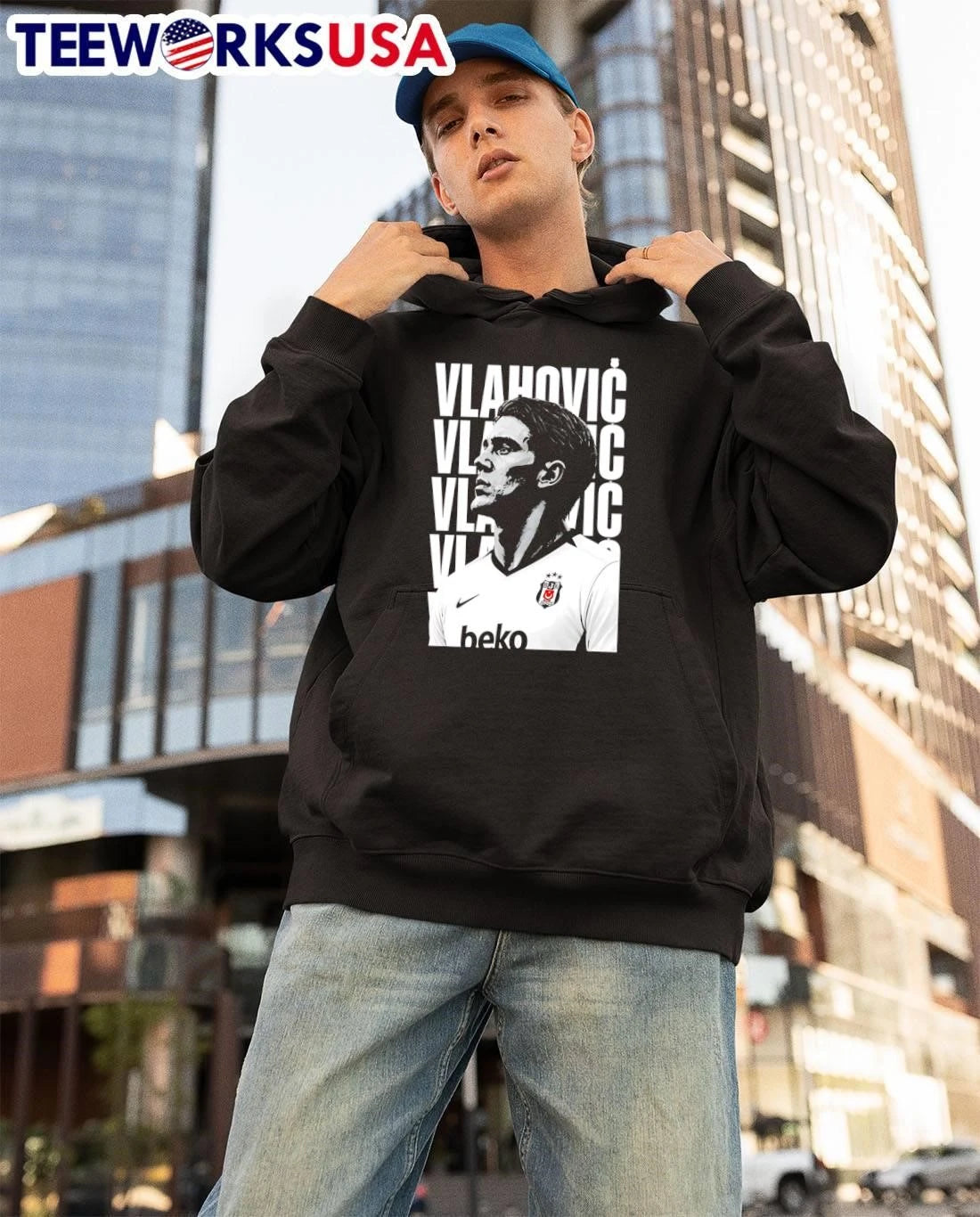 Besiktas Jk Vlahovic Monochrome Player Portrait - Adult & Kids T-Shirts, Sweatshirts & Hoodies apparel design preview 3