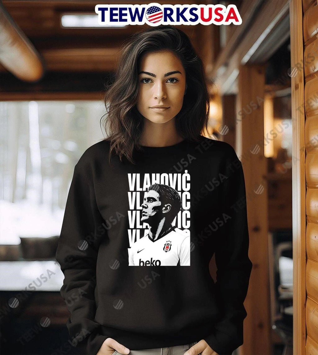 Besiktas Jk Vlahovic Monochrome Player Portrait - Adult & Kids T-Shirts, Sweatshirts & Hoodies apparel design preview 6