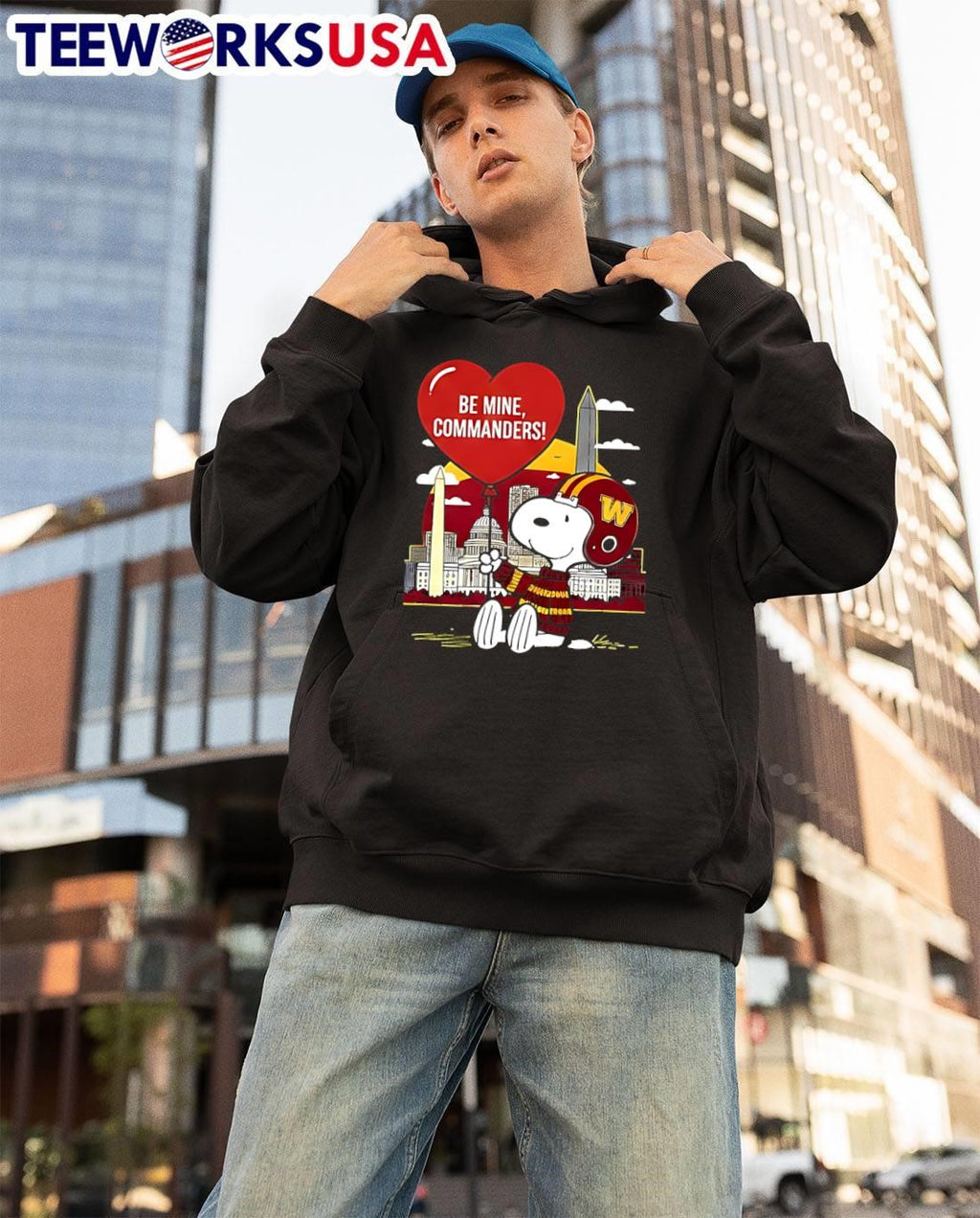 Best Washington Commanders x Snoopy cartoon valentine - Adult & Kids T-Shirts, Sweatshirts & Hoodies apparel design preview 3