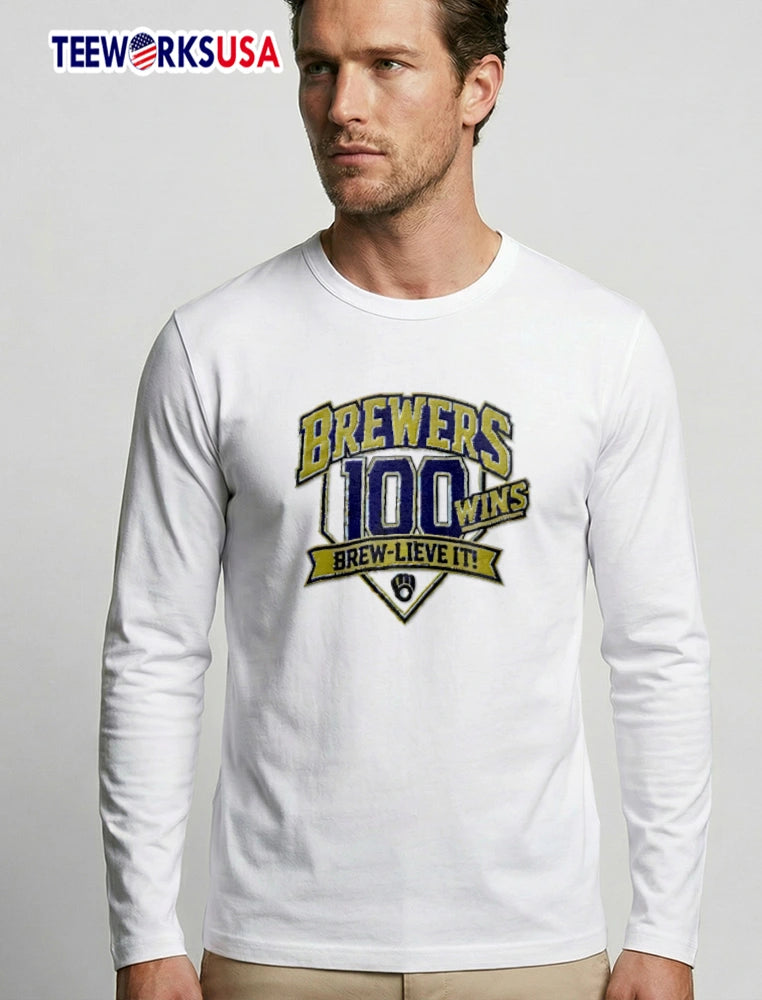 Brewers 100 wins brew-lieve it - Adult & Kids T-Shirts, Sweatshirts & Hoodies apparel design preview 3
