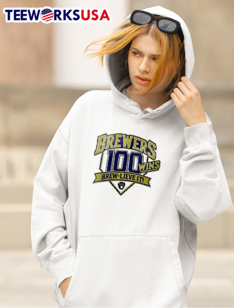 Brewers 100 wins brew-lieve it - Adult & Kids T-Shirts, Sweatshirts & Hoodies apparel design preview 5