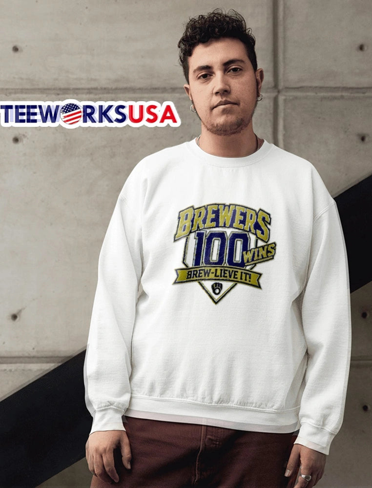 Brewers 100 wins brew-lieve it - Adult & Kids T-Shirts, Sweatshirts & Hoodies apparel design preview 6