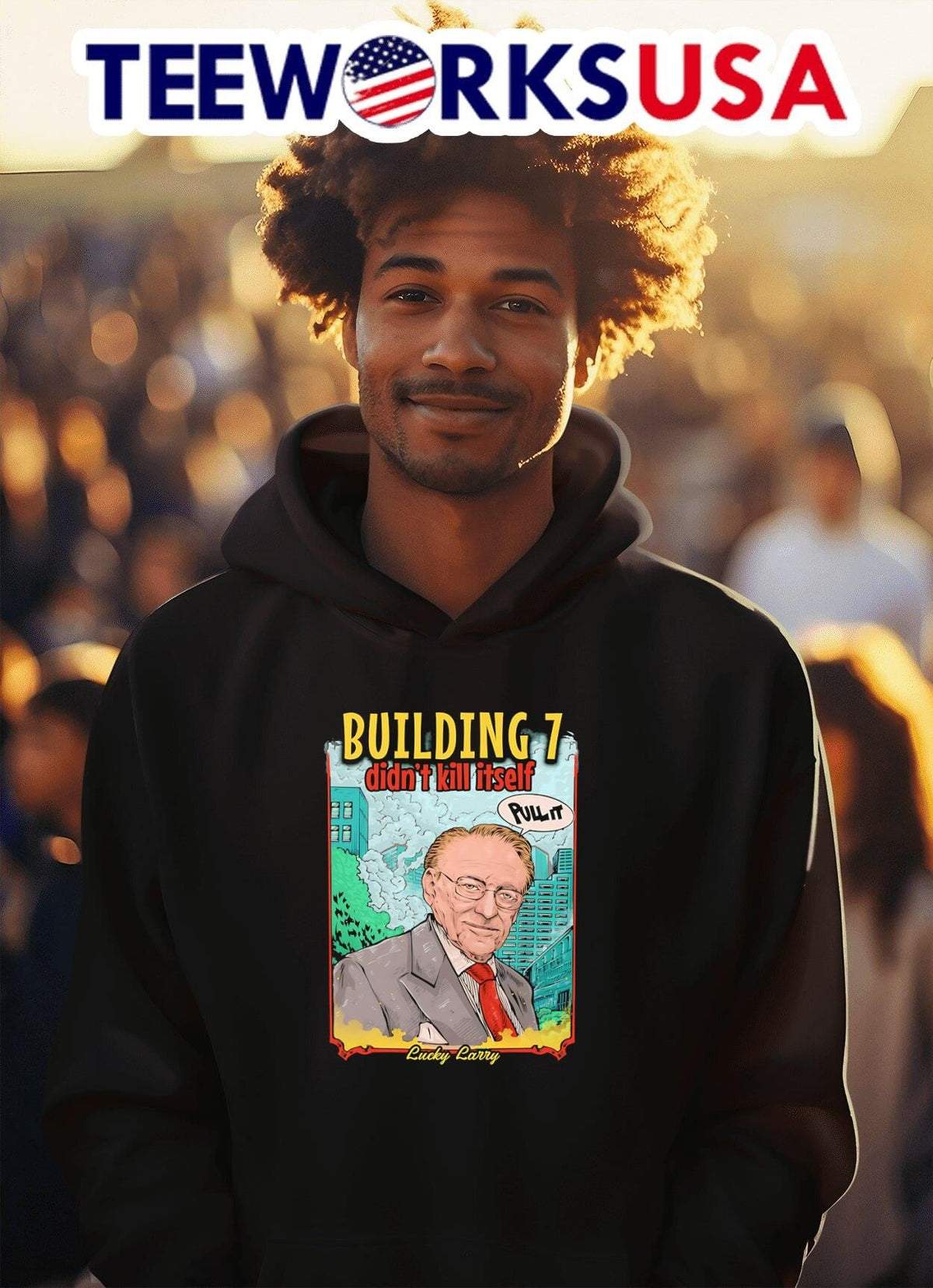 Building 7 didn't kill itself Lucky Larry - Adult & Kids T-Shirts, Sweatshirts & Hoodies apparel design preview 2