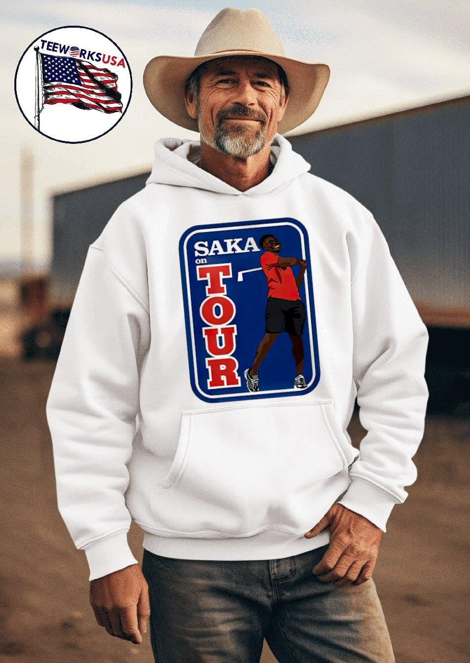 Bukayo Saka on golf tour - Adult & Kids T-Shirts, Sweatshirts & Hoodies apparel design preview 2