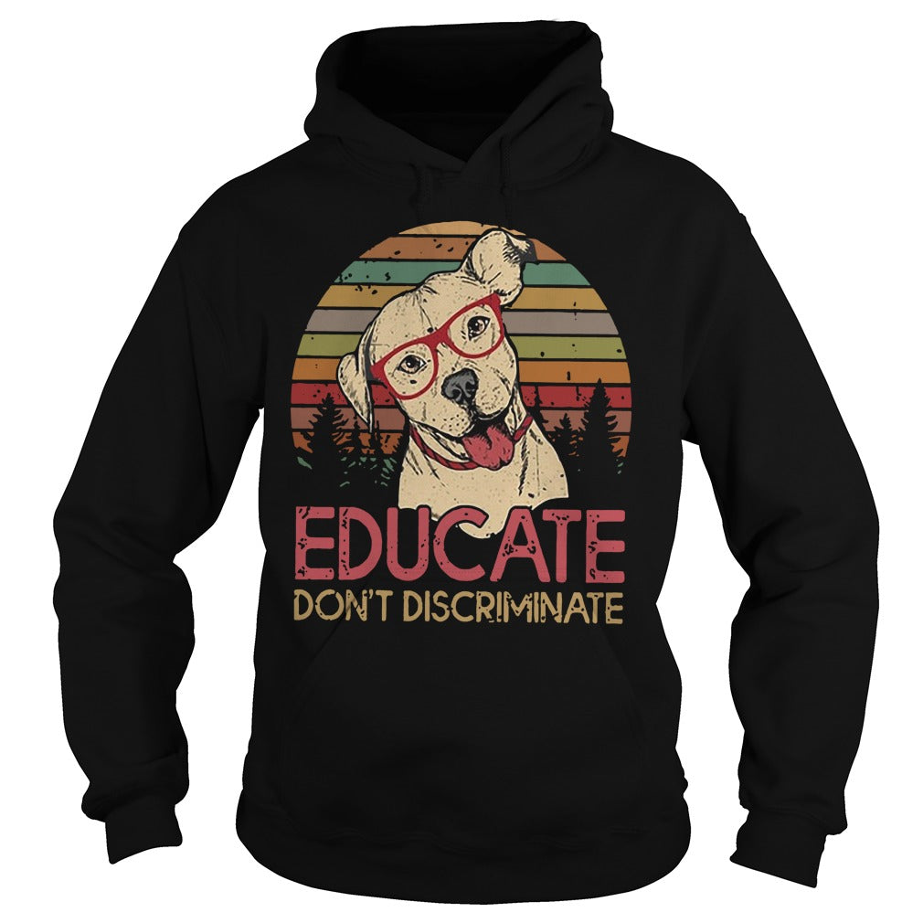 Bulldog Educate Don't discriminate Retro Sunset - Adult & Kids T-Shirts, Sweatshirts & Hoodies apparel design preview 4