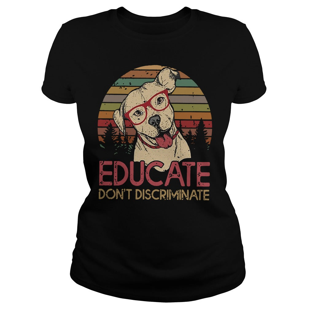 Bulldog Educate Don't discriminate Retro Sunset - Adult & Kids T-Shirts, Sweatshirts & Hoodies apparel design preview 2