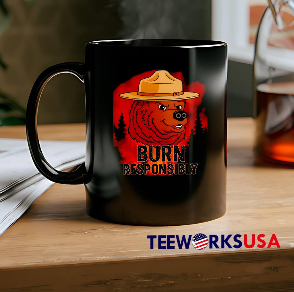 Burn Responsibly Smokey The Bear Grumpy Face Forest - Adult & Kids T-Shirts, Sweatshirts & Hoodies apparel design preview 2
