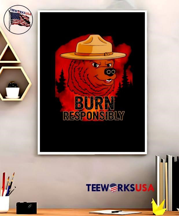 Burn Responsibly Smokey The Bear Grumpy Face Forest - Adult & Kids T-Shirts, Sweatshirts & Hoodies apparel design preview 5