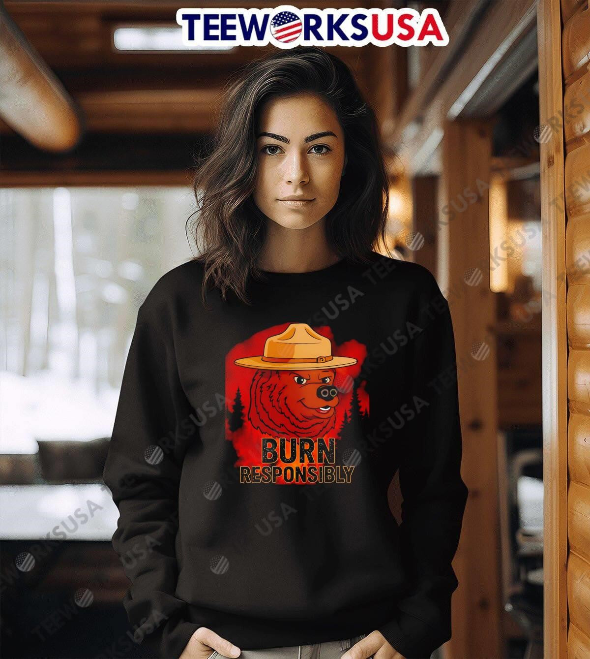 Burn Responsibly Smokey The Bear Grumpy Face Forest - Adult & Kids T-Shirts, Sweatshirts & Hoodies apparel design preview 6
