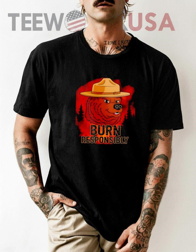 Burn Responsibly Smokey The Bear Grumpy Face Forest - Adult & Kids T-Shirts, Sweatshirts & Hoodies apparel design preview 1