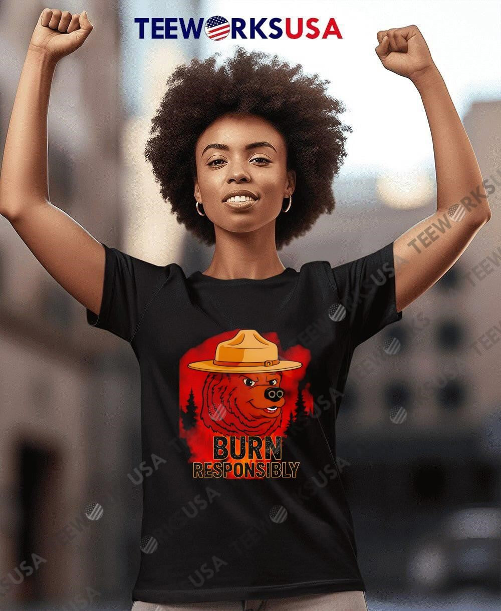 Burn Responsibly Smokey The Bear Grumpy Face Forest - Adult & Kids T-Shirts, Sweatshirts & Hoodies apparel design preview 8