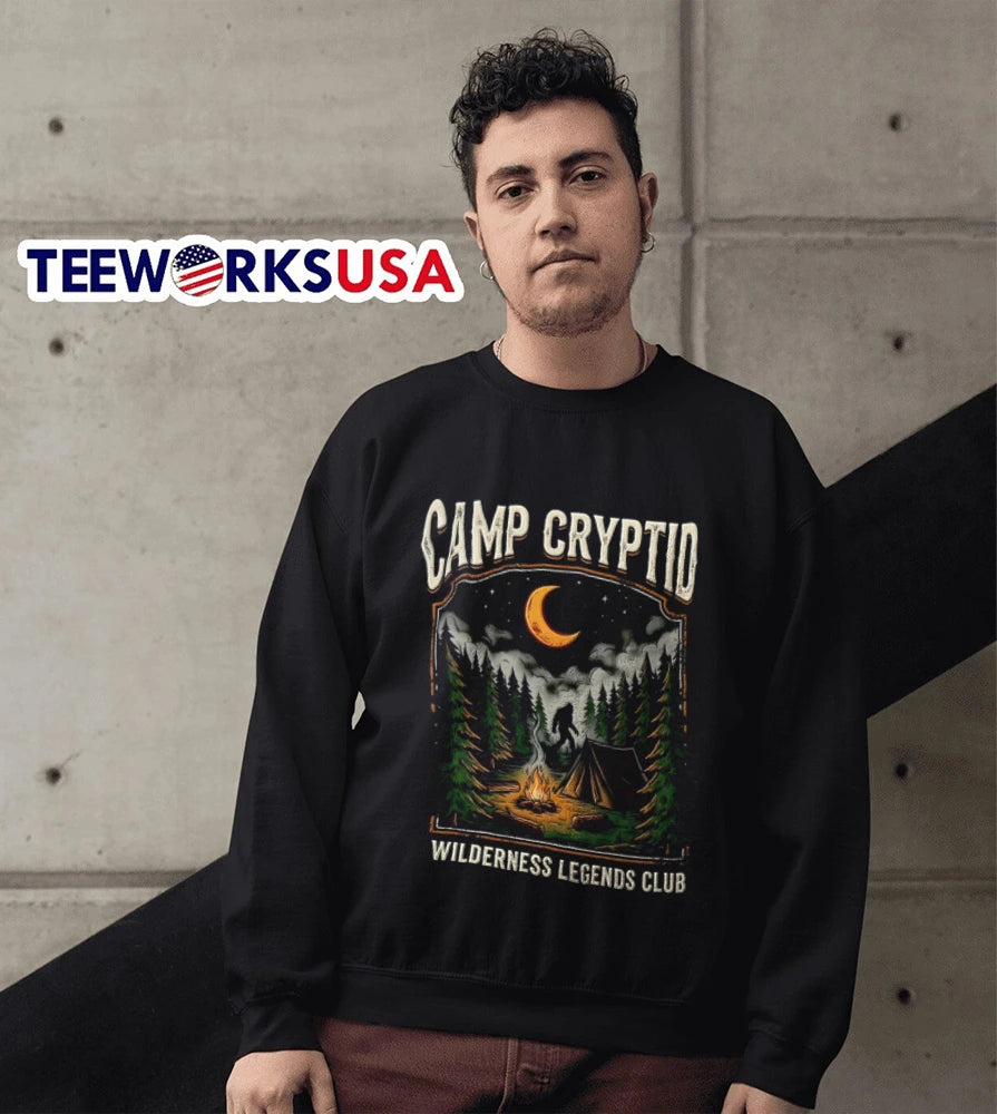 Camp Cryptid Wilderness Legends Club Bigfoot Camping - Adult & Kids T-Shirts, Sweatshirts & Hoodies apparel design preview 5
