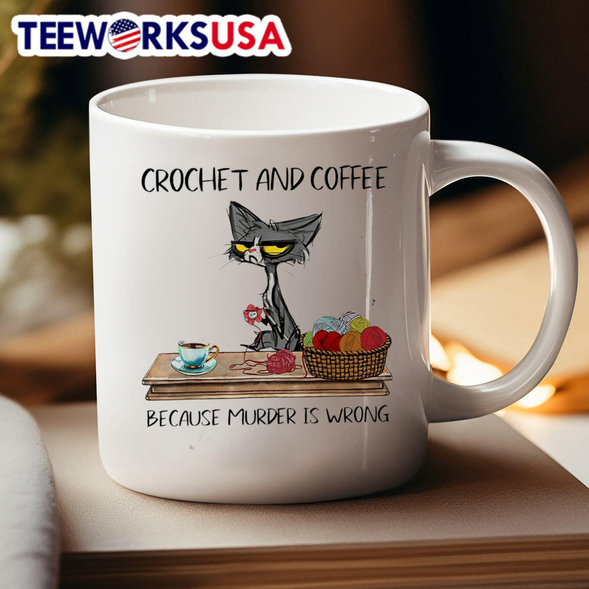Cat crochet and coffee because murder is wrong - Adult & Kids T-Shirts, Sweatshirts & Hoodies apparel design preview 4