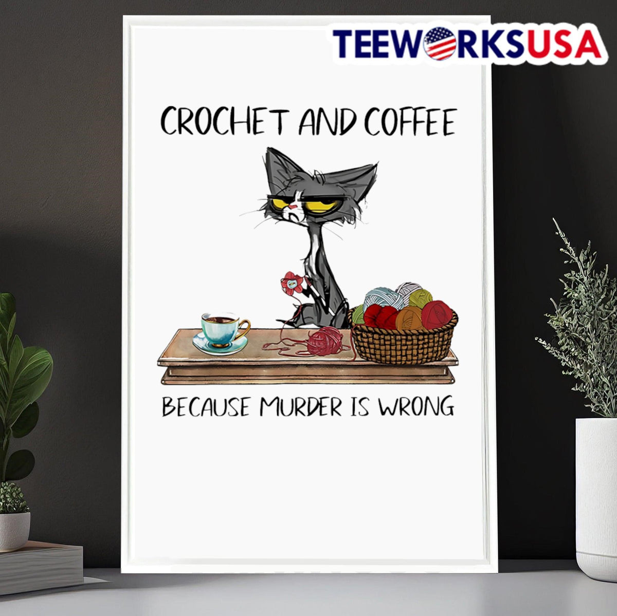 Cat crochet and coffee because murder is wrong - Adult & Kids T-Shirts, Sweatshirts & Hoodies apparel design preview 6