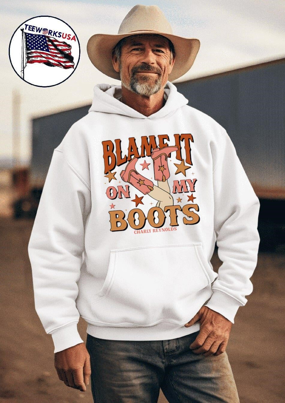 Charly Reynolds blame it on my boots - Adult & Kids T-Shirts, Sweatshirts & Hoodies apparel design preview 2