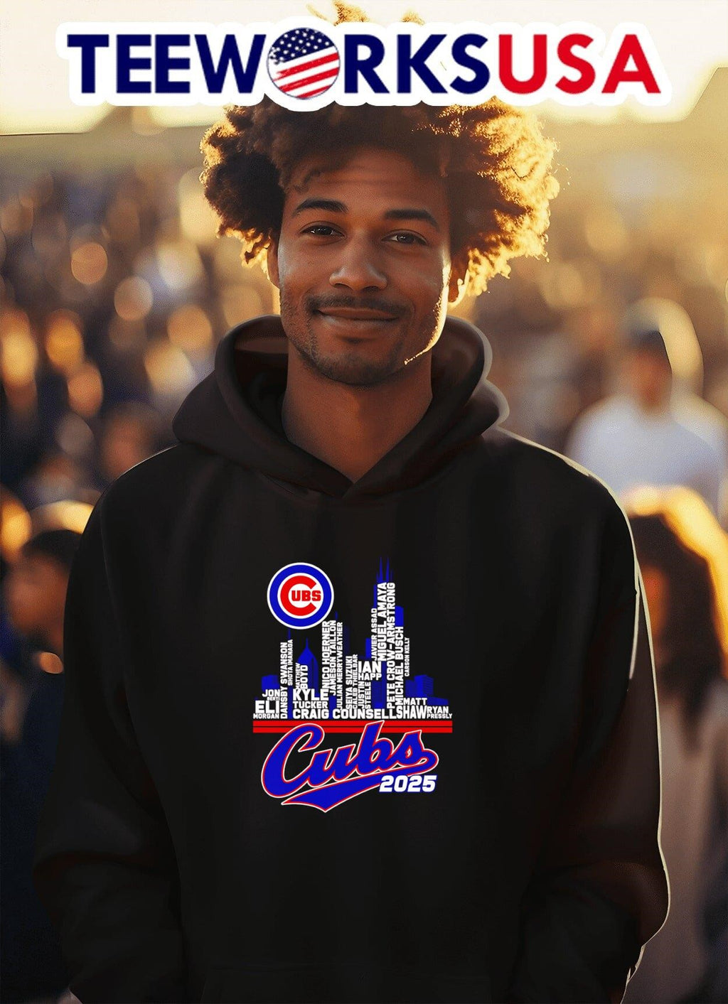 Chicago Cubs 2025 skyline name - Adult & Kids T-Shirts, Sweatshirts & Hoodies apparel design preview 2