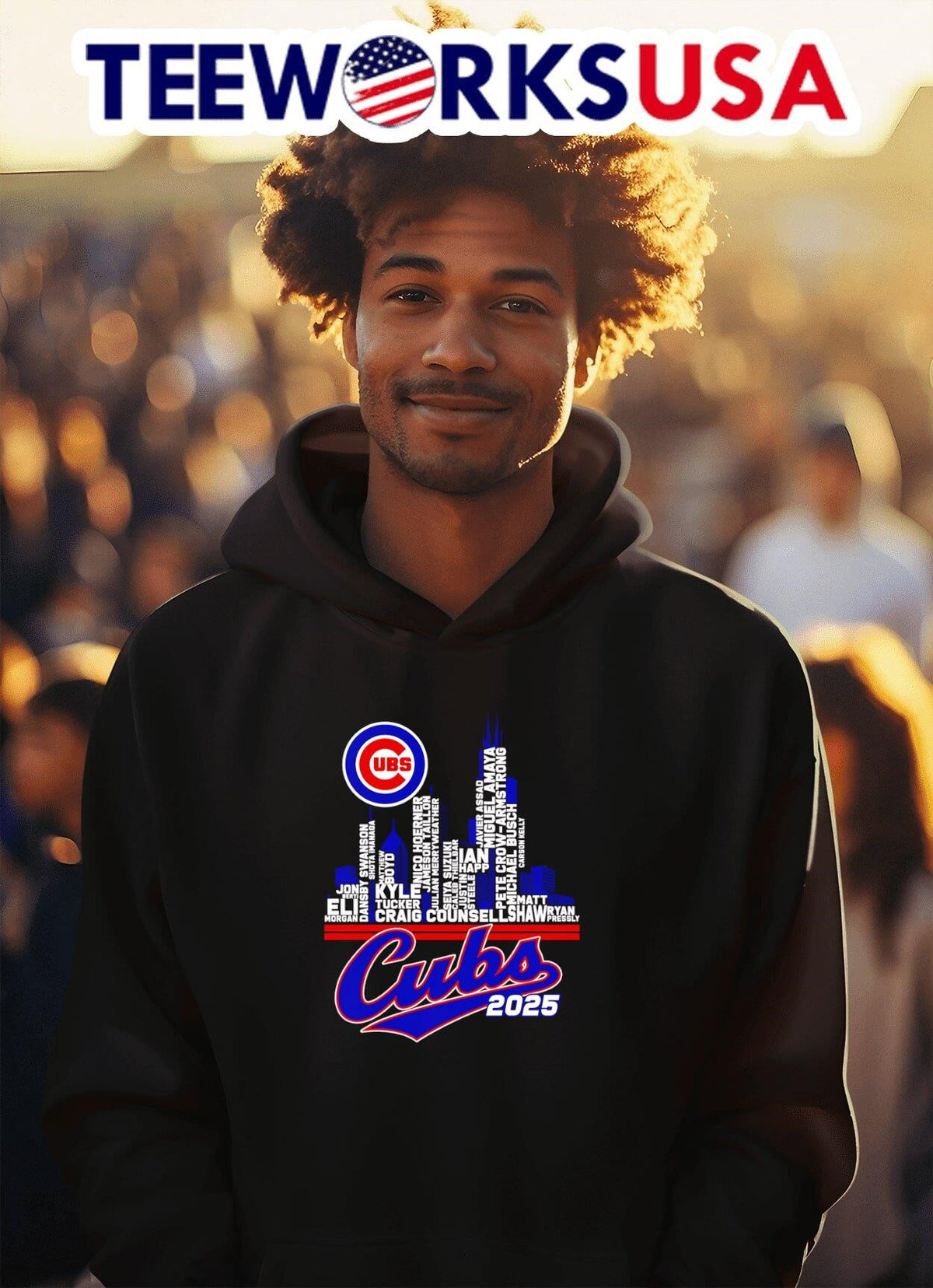 Chicago Cubs 2025 skyline name - Adult & Kids T-Shirts, Sweatshirts & Hoodies apparel design preview 2