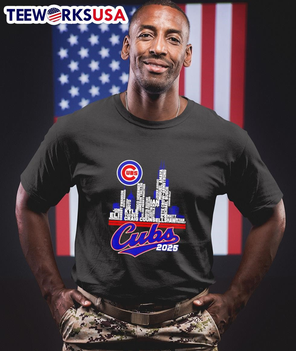 Chicago Cubs 2025 skyline name - Adult & Kids T-Shirts, Sweatshirts & Hoodies apparel design preview 1