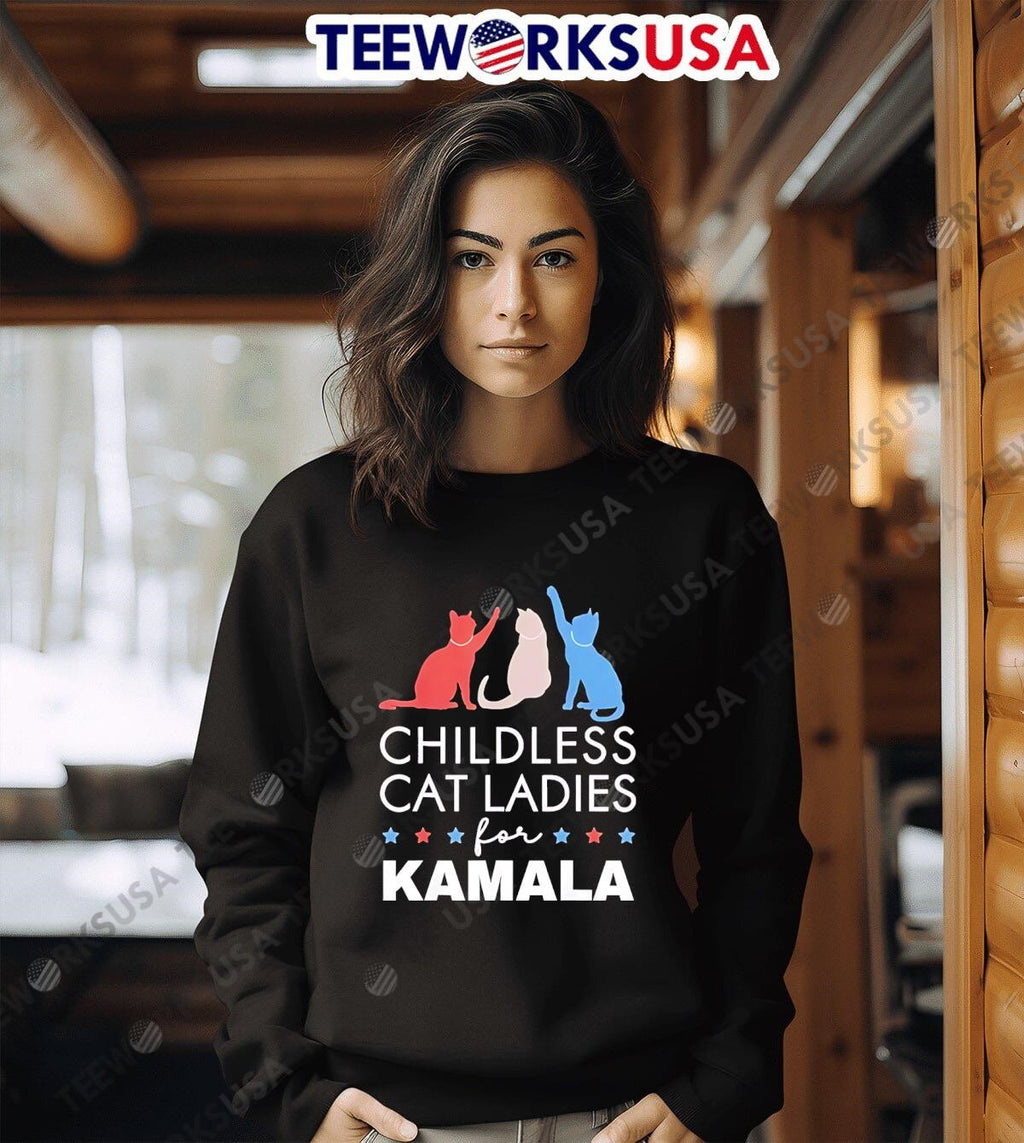 Childless cat lady for Kamala Harris 2024 funny - Adult & Kids T-Shirts, Sweatshirts & Hoodies apparel design preview 3