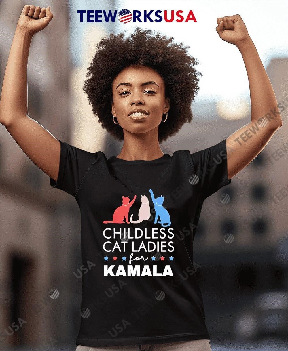 Childless cat lady for Kamala Harris 2024 funny - Adult & Kids T-Shirts, Sweatshirts & Hoodies apparel design preview 4