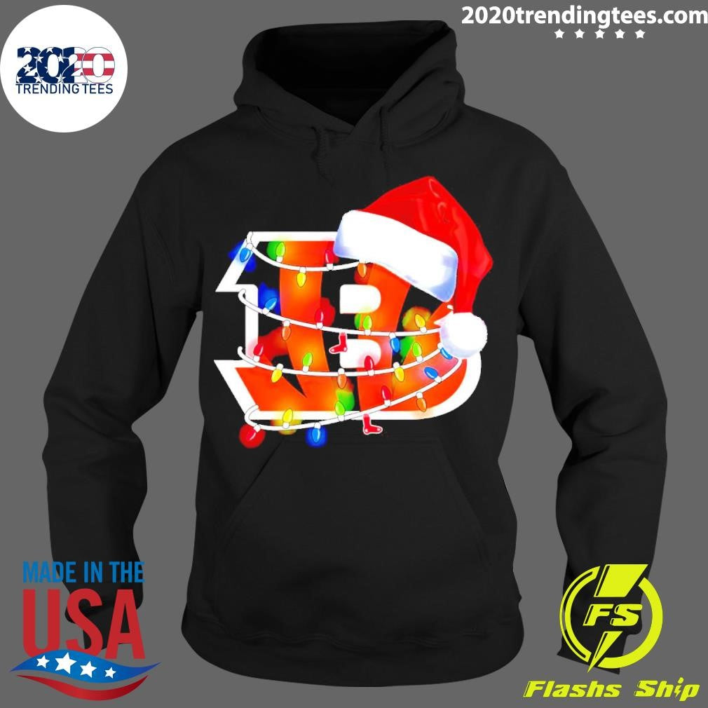 Cincinnati Bengals Santa Hat Christmas Lights - Adult & Kids T-Shirts, Sweatshirts & Hoodies apparel design preview 2