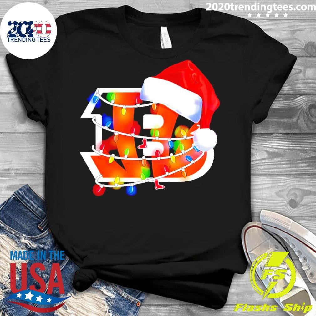Cincinnati Bengals Santa Hat Christmas Lights - Adult & Kids T-Shirts, Sweatshirts & Hoodies apparel design preview 3