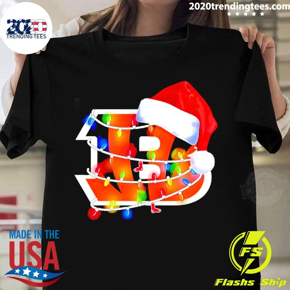 Cincinnati Bengals Santa Hat Christmas Lights - Adult & Kids T-Shirts, Sweatshirts & Hoodies apparel design preview 1