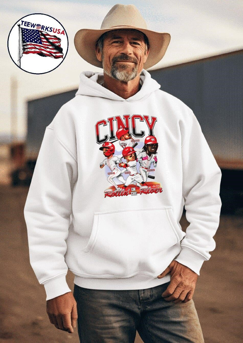Cincinnati Reds baseball Rollin' on the River - Adult & Kids T-Shirts, Sweatshirts & Hoodies apparel design preview 2