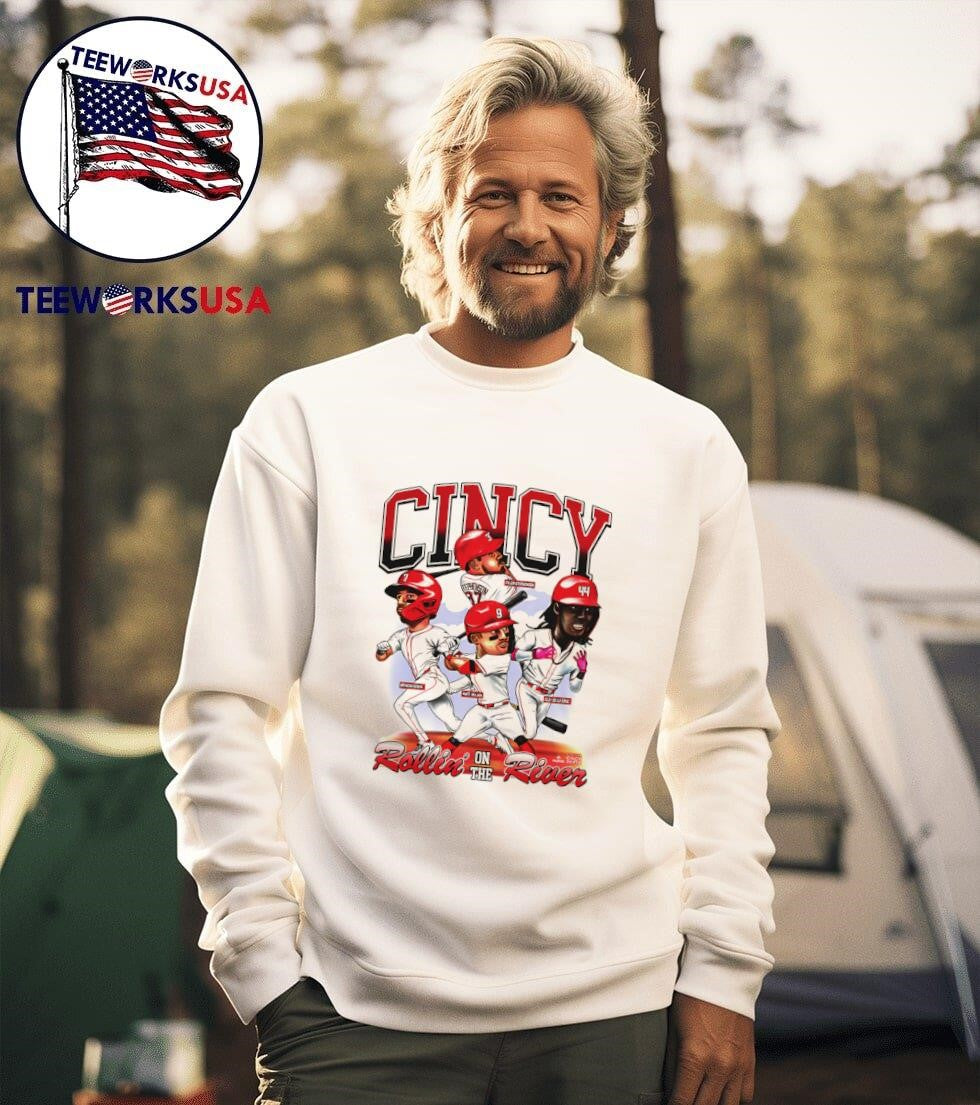 Cincinnati Reds baseball Rollin' on the River - Adult & Kids T-Shirts, Sweatshirts & Hoodies apparel design preview 3