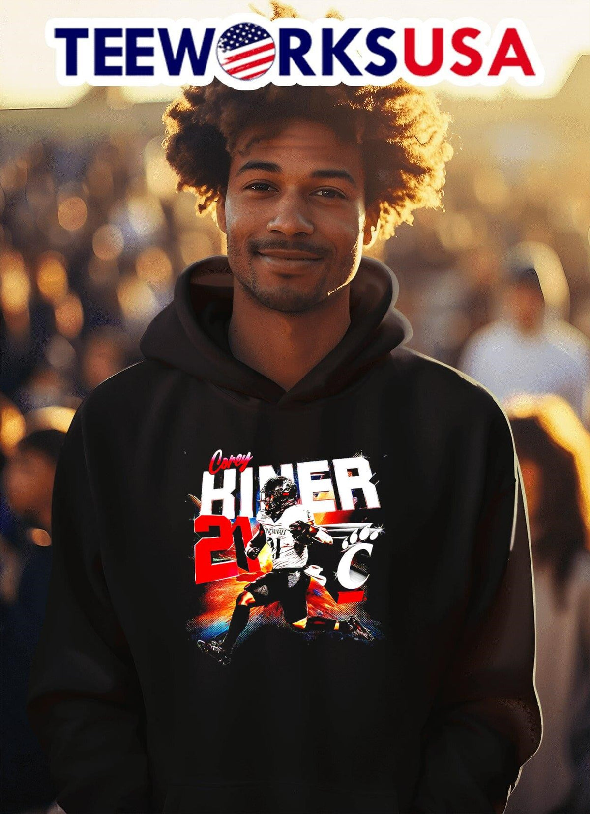 Corey Kiner Cincinnati Bearcats 21 explosive rush - Adult & Kids T-Shirts, Sweatshirts & Hoodies apparel design preview 2