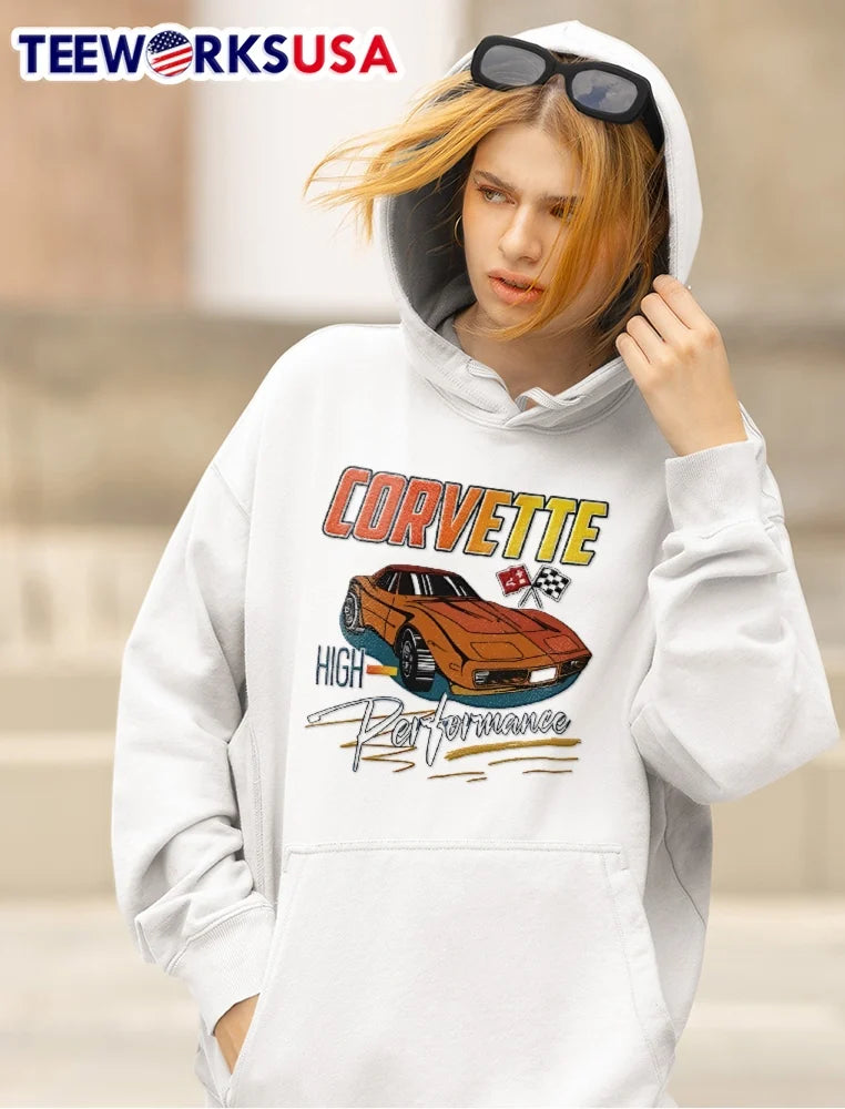 Corvette High Performance Retro Orange Sports Car - Adult & Kids T-Shirts, Sweatshirts & Hoodies apparel design preview 5
