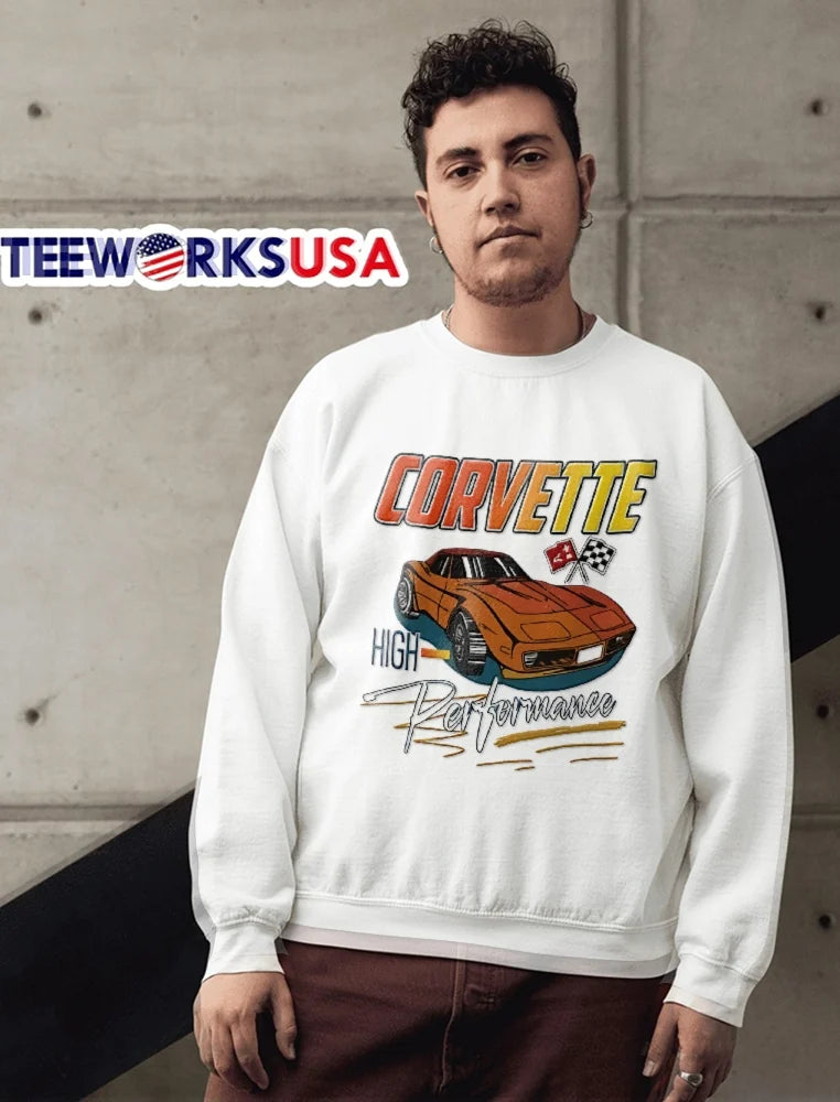 Corvette High Performance Retro Orange Sports Car - Adult & Kids T-Shirts, Sweatshirts & Hoodies apparel design preview 6