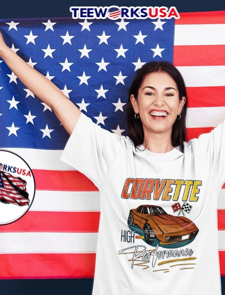 Corvette High Performance Retro Orange Sports Car - Adult & Kids T-Shirts, Sweatshirts & Hoodies apparel design preview 2