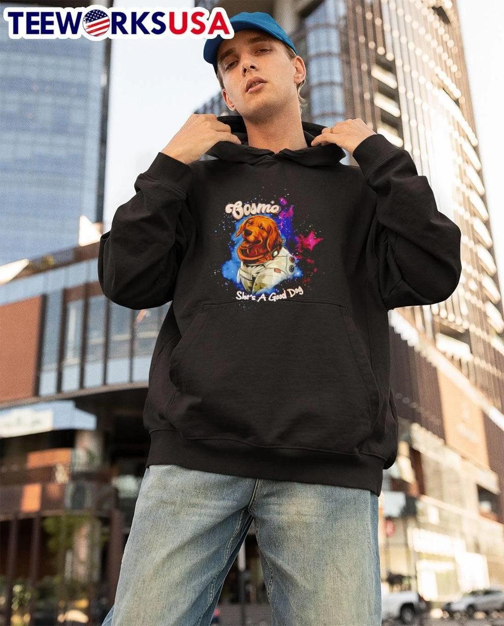 Cosmo Astronaut Golden Retriever She's a Good Dog - Adult & Kids T-Shirts, Sweatshirts & Hoodies apparel design preview 3