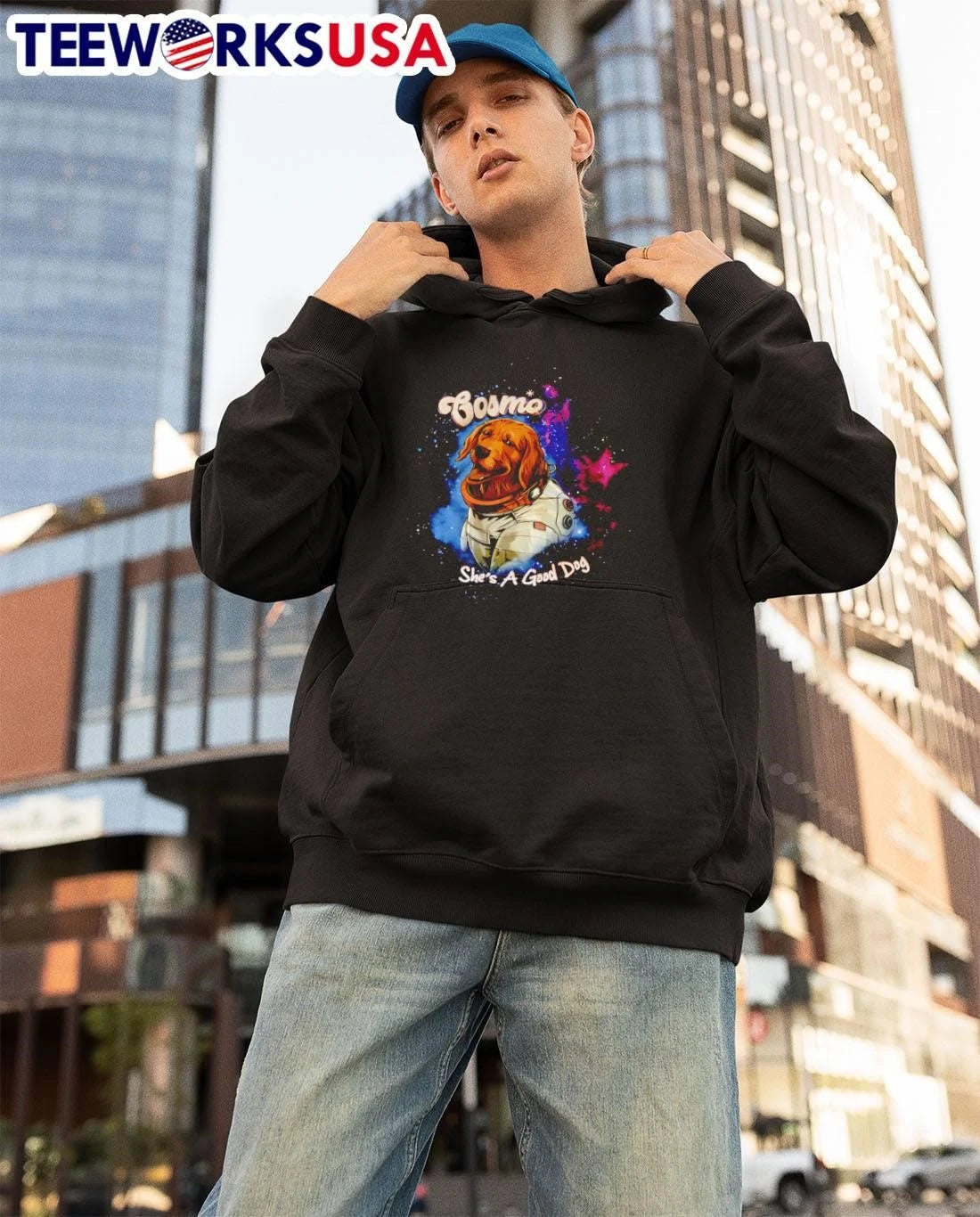 Cosmo Astronaut Golden Retriever She's a Good Dog - Adult & Kids T-Shirts, Sweatshirts & Hoodies apparel design preview 3