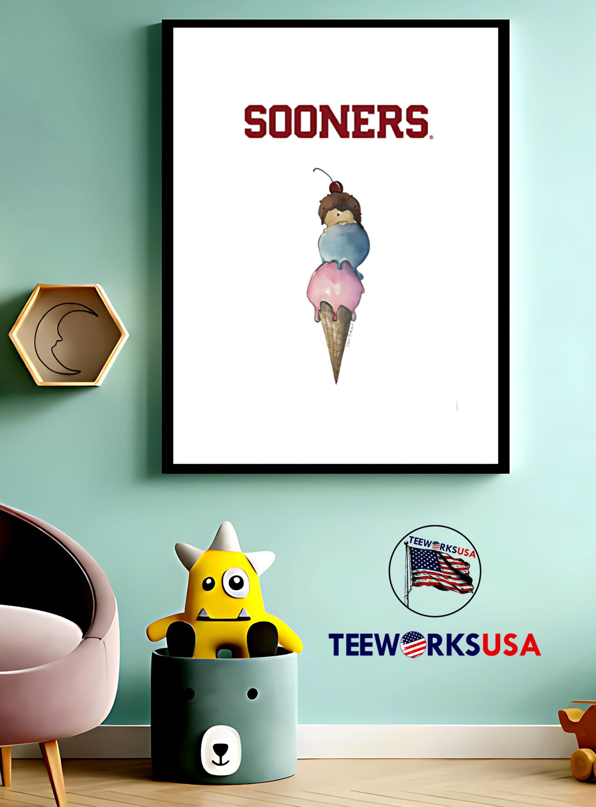 Cream Oklahoma Sooners Triple Scoop - Adult & Kids T-Shirts, Sweatshirts & Hoodies apparel design preview 4