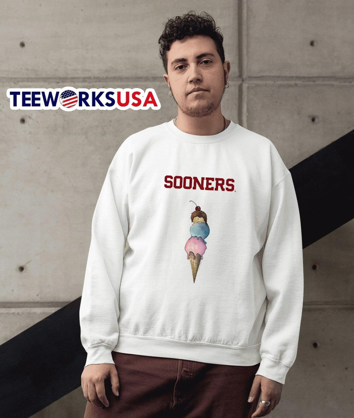 Cream Oklahoma Sooners Triple Scoop - Adult & Kids T-Shirts, Sweatshirts & Hoodies apparel design preview 5