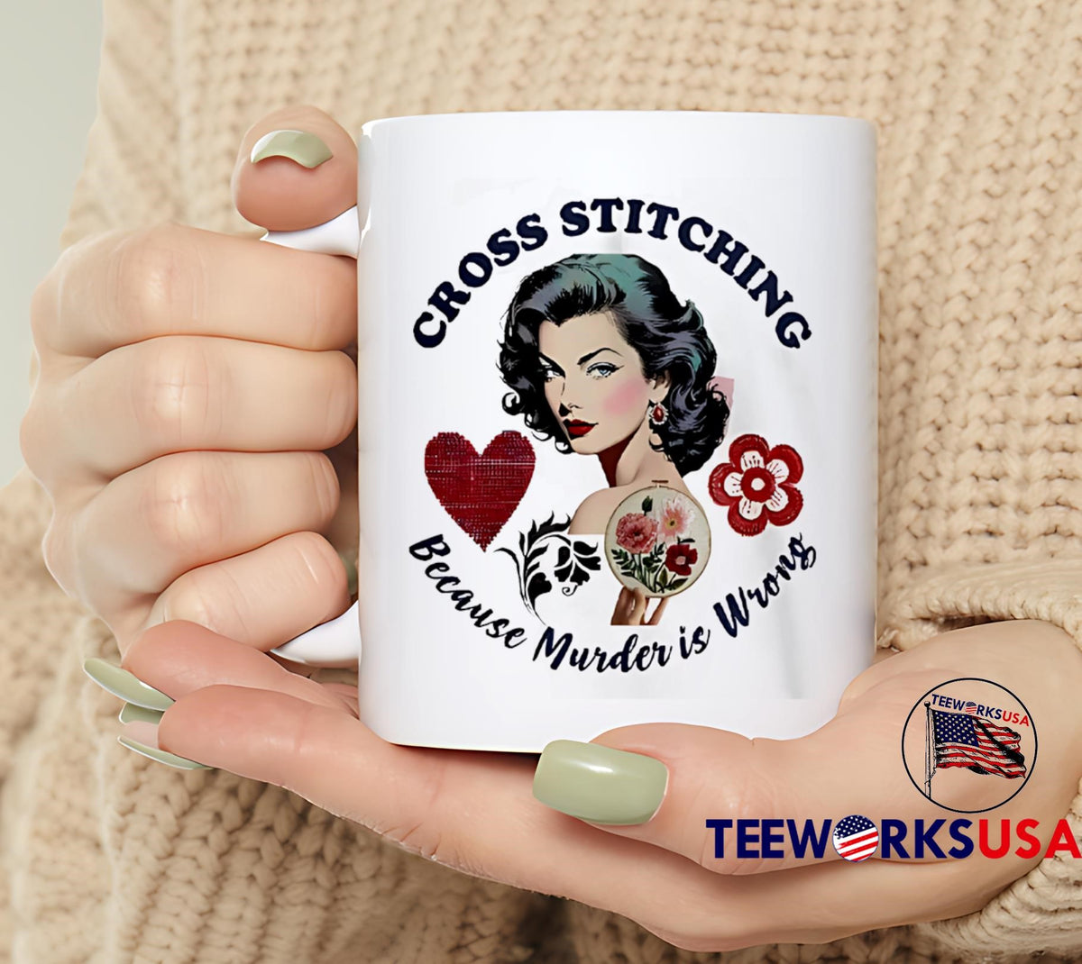 Cross stitching because murder is wrong stitch - Adult & Kids T-Shirts, Sweatshirts & Hoodies apparel design preview 6