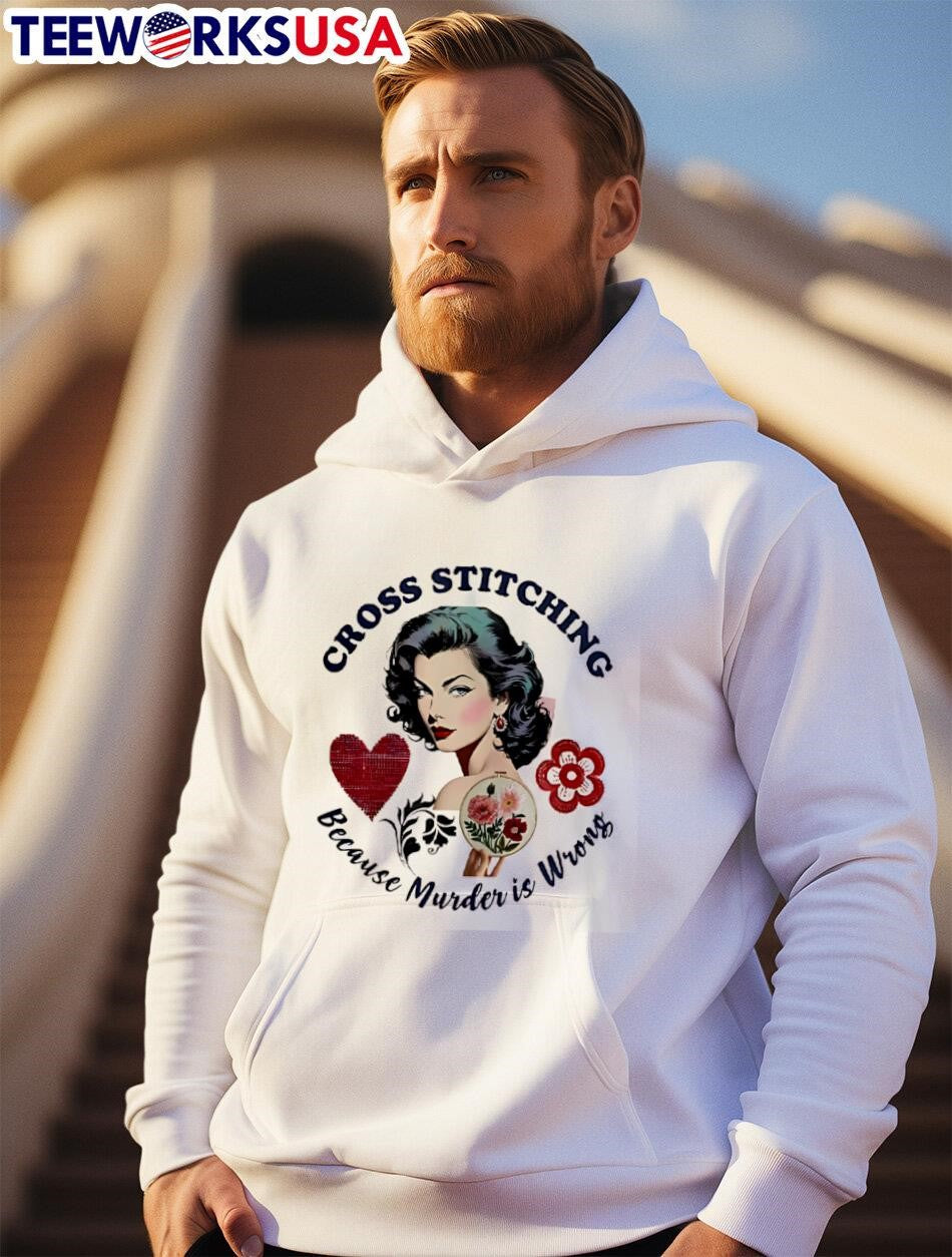 Cross stitching because murder is wrong stitch - Adult & Kids T-Shirts, Sweatshirts & Hoodies apparel design preview 2